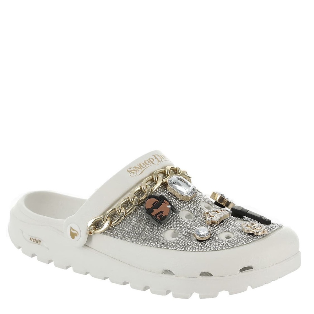 Skechers X Snoop Dogg Women's Silver and Gold Embellished Clogs